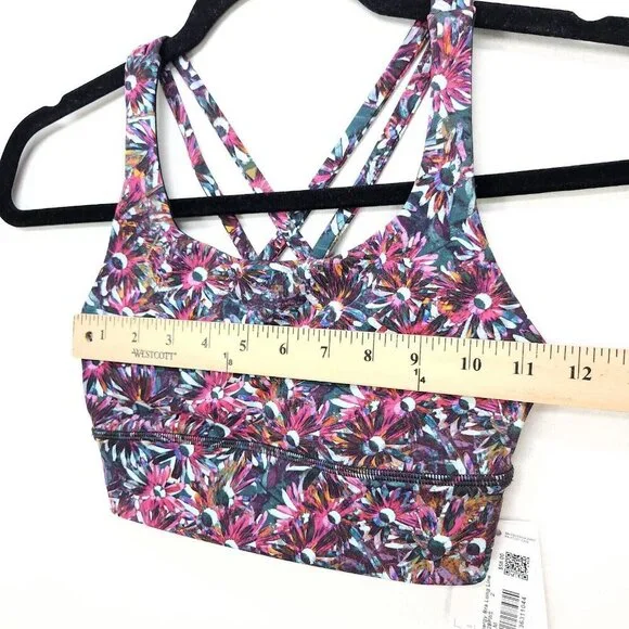 Lululemon Energy Longline Bra Medium Support Size 2 Floral Electric Strappy Back - Picture 15 of 15